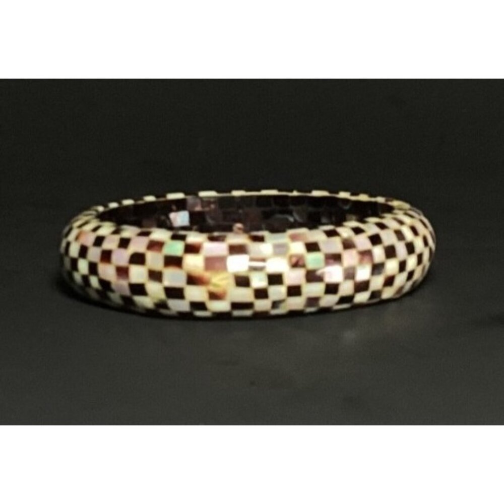 Checkered Mother Of Pearl Mosaic Bangle Bracelet Handcrafted Artisan Jewelry - Picture 7 of 9